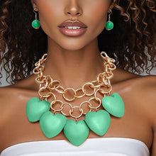 Load image into Gallery viewer, Bib Chunky Green Wooden Heart Bead Necklace