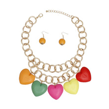 Load image into Gallery viewer, Bib Chunky Rainbow Wooden Heart Bead Necklace
