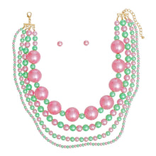 Load image into Gallery viewer, AKA Sorority Pink Green Jumbo Pearl Necklace Set