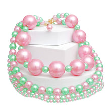 Load image into Gallery viewer, AKA Sorority Pink Green Jumbo Pearl Necklace Set