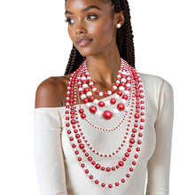 Load image into Gallery viewer, DST Sorority Red White 7 Strand Pearl Necklace