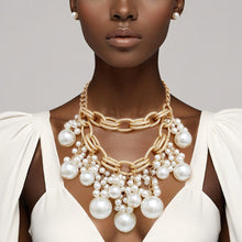 Load image into Gallery viewer, Bib Dreamy Drop Cream Pearl Gold Chain Necklace
