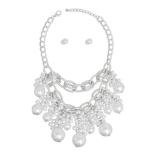 Load image into Gallery viewer, Bib Dreamy Drop White Pearl Silver Chain Necklace
