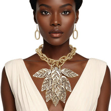 Load image into Gallery viewer, Bib Fall Season Gold Chunky Leaf Drop Necklace