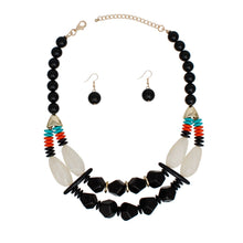 Cargar imagen en el visor de la galería, Beaded Black Stone Ethnic Chic Layered Necklace