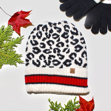 Load image into Gallery viewer, Beanie Hat Acrylic Ivory Leopard Hat for Women