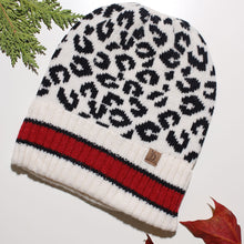 Load image into Gallery viewer, Beanie Hat Acrylic Ivory Leopard Hat for Women