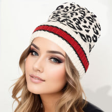 Load image into Gallery viewer, Beanie Hat Acrylic Ivory Leopard Hat for Women