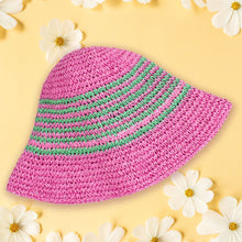 Load image into Gallery viewer, AKA Bucket Hat Pink Green Multi Stripe Straw