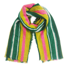 Cargar imagen en el visor de la galería, AKA Pink Green Yellow Striped Knit Scarf Women