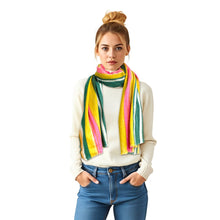 Cargar imagen en el visor de la galería, AKA Pink Green Yellow Striped Knit Scarf Women