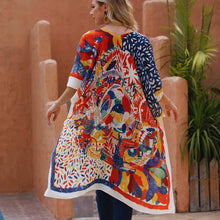 Cargar imagen en el visor de la galería, Red Mixed Pattern Tassel Kimono