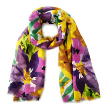 Cargar imagen en el visor de la galería, Long Purple Watercolor Floral Scarf
