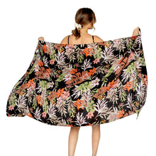 Cargar imagen en el visor de la galería, Long Black Palm Leaf Print Scarf |74" x 35"