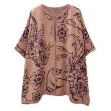 Cargar imagen en el visor de la galería, Kimono Ruana Acrylic Camel Flower Knit For Women