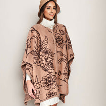 Cargar imagen en el visor de la galería, Kimono Ruana Acrylic Camel Flower Knit For Women