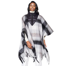 Cargar imagen en el visor de la galería, Poly Black Plaid Long Zip Fringe Poncho  for Women