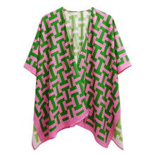 Cargar imagen en el visor de la galería, AKA Sorority Pink Green Geometric Viscose Kimono