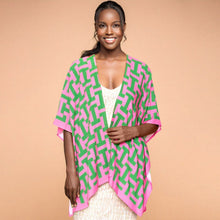 Cargar imagen en el visor de la galería, AKA Sorority Pink Green Geometric Viscose Kimono