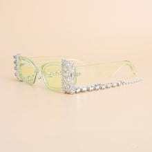 Load image into Gallery viewer, Sunglasses Green Rectangle Rhinestone Fringe