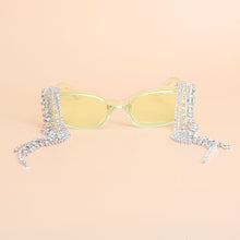 Load image into Gallery viewer, Sunglasses Green Rectangle Rhinestone Fringe
