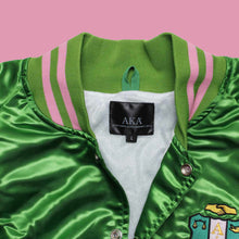 Cargar imagen en el visor de la galería, AKA Greek Apparel L Cropped Satin Varsity Jacket