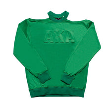 Load image into Gallery viewer, AKA Greek Merch L Green Cold Shoulder Sweatshirt