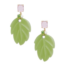 Cargar imagen en el visor de la galería, AKA Green and Pink Tropical Leaf Drop Earrings