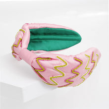 Cargar imagen en el visor de la galería, AKA Zig Zag Pink and Green Embroidered Headband
