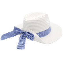 Load image into Gallery viewer, White Navy Striped Bow Fedora