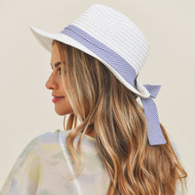 Load image into Gallery viewer, White Navy Striped Bow Fedora