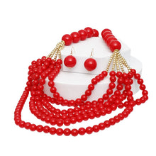 Load image into Gallery viewer, Beaded Long Layer 6 Strand Red Chunky Necklace