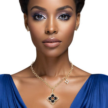 Load image into Gallery viewer, Pendant Gold Black Monogram Flower Necklace Set
