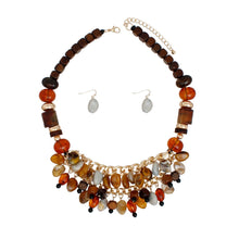 Load image into Gallery viewer, Beaded Earthy Raw Wood and Stone Drop Necklace
