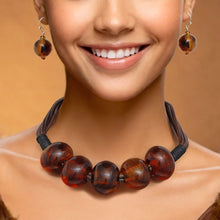 Cargar imagen en el visor de la galería, Beaded Chunky Brown Artisan Bead Cord Necklace