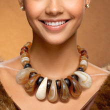Load image into Gallery viewer, Beaded Rich Marbled Earthy Tone Teardrop Necklace