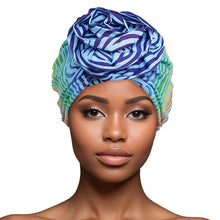 Load image into Gallery viewer, Turban Pre-Tied Flower Blue Ombre Zebra for Women