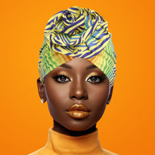 Cargar imagen en el visor de la galería, Turban Pre-Tied Flower Yellow Blue Zebra Women