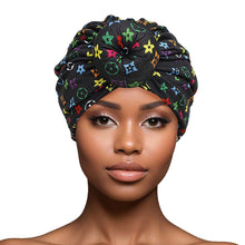 Load image into Gallery viewer, Turban Pre-Tied Donut Black Monogram Print Women