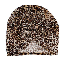 Load image into Gallery viewer, Turban Pre-Tied Flower Velvet Cheetah Print Women
