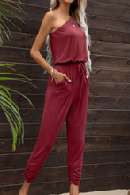 Cargar imagen en el visor de la galería, Drawstring Waist One-Shoulder Jumpsuit with Pockets
