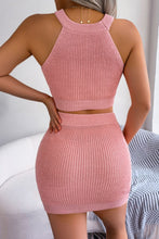 Cargar imagen en el visor de la galería, Heart Contrast Ribbed Sleeveless Knit Top and Skirt Set