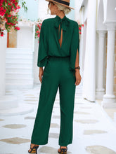 Load image into Gallery viewer, Tie Back Mock Neck Split Sleeve Jumpsuit