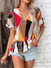 Load image into Gallery viewer, Printed V-Neck Short Sleeve Blouse