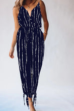 Cargar imagen en el visor de la galería, Striped Contrast Tie Ankle Spaghetti Strap Jumpsuit