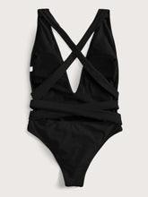Cargar imagen en el visor de la galería, Halter Neck Deep V Tied One-Piece Swimsuit
