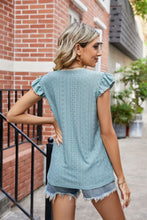 Load image into Gallery viewer, Eyelet Flutter Sleeve Scalloped V-Neck Top