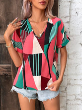 Load image into Gallery viewer, Printed V-Neck Short Sleeve Blouse