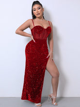 Load image into Gallery viewer, Sequin Spliced Mesh Adjustable Strap Dress