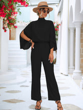 Load image into Gallery viewer, Tie Back Mock Neck Split Sleeve Jumpsuit